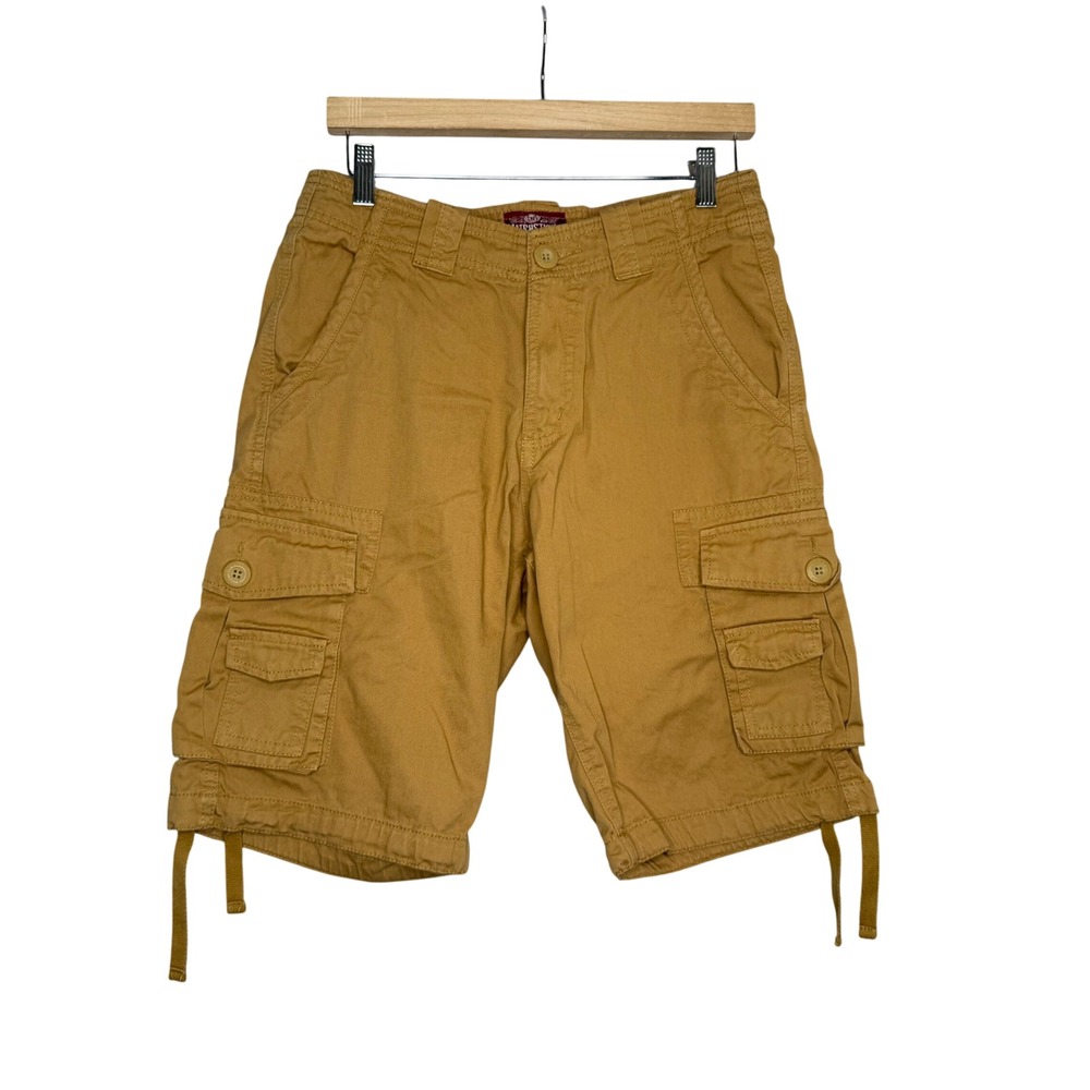 Matchstick Men's Tan Cargo Shorts Size 30 Utility Pockets Drawstring Hem